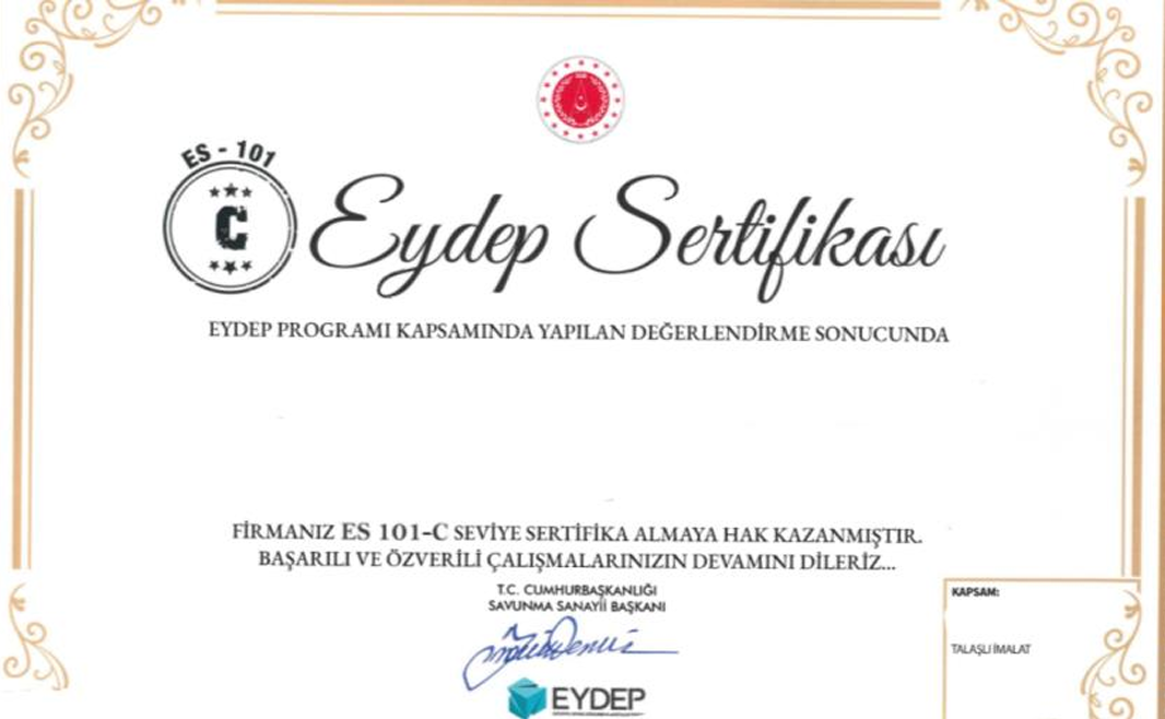 EYDEP Sertifikası